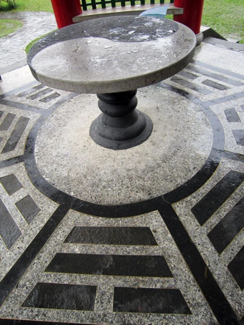 Bagua patterns on stone table and ground