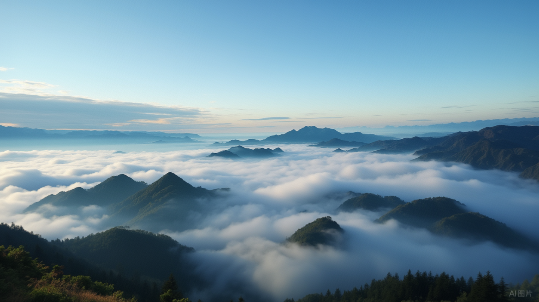 Alishan mountain railway through a misty forest