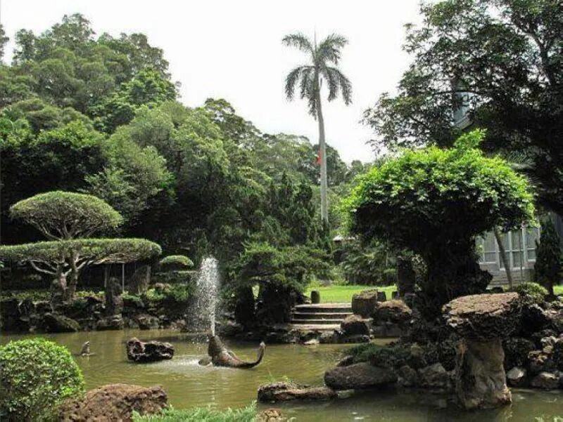 Inner garden with pond and rock formations