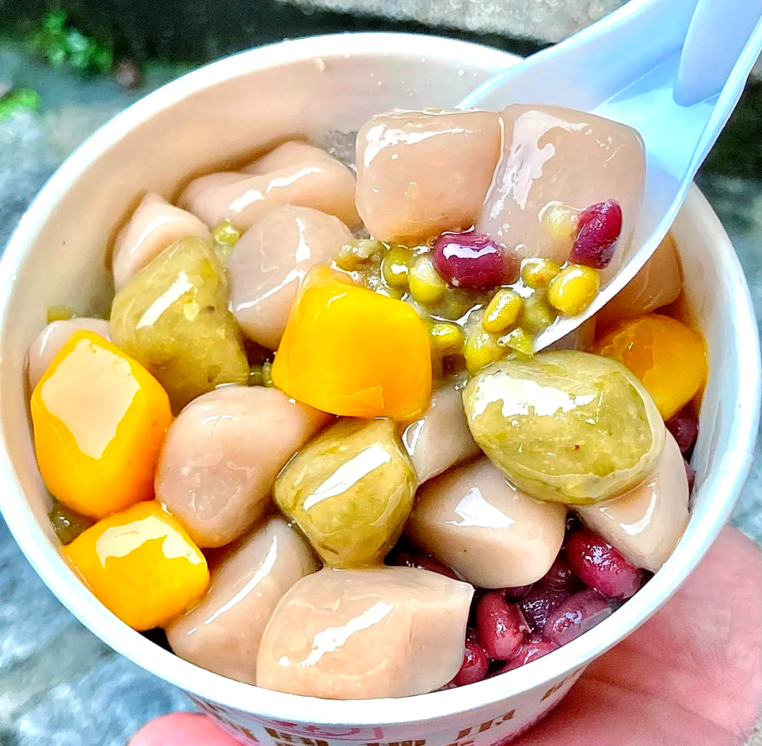 Must-try Jiufen taro balls. A bowl of delicious Jiufen taro balls, a famous local dessert.