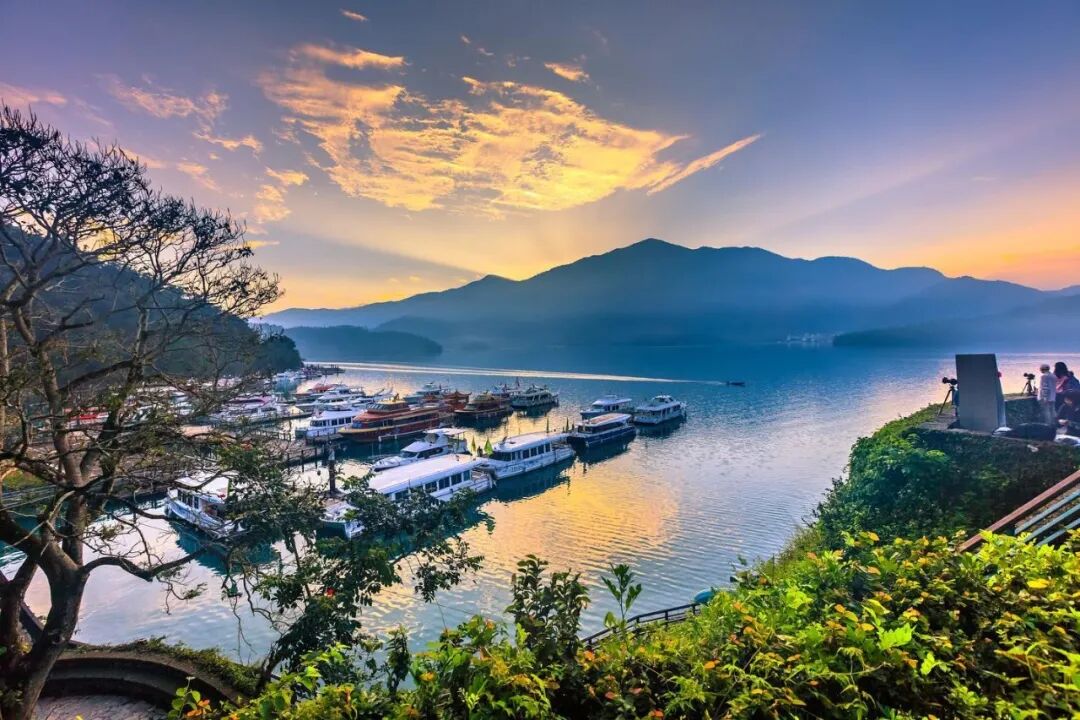 Sun Moon Lake scenic view with boat