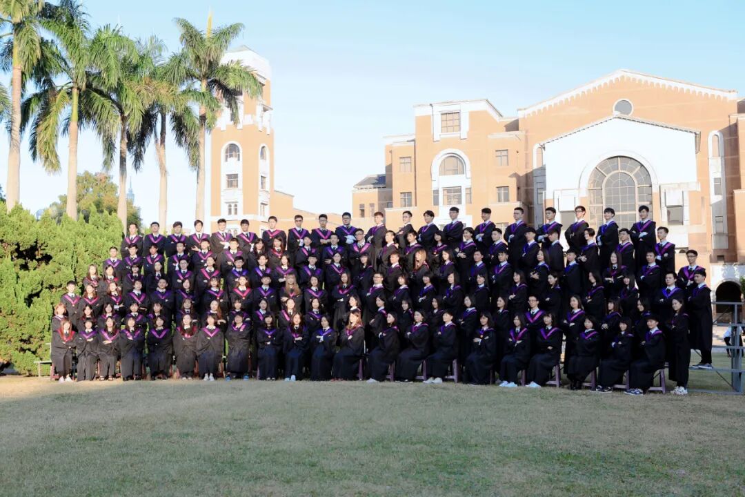 Graduation festivities with students in caps and gowns on NTU campus.