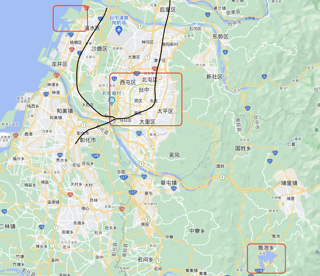 Taiwan railway and attraction map of Taichung city. Discovering Taichung: cityscapes, culture, and cuisine. Taiwan railway map showing Taichung transportation hubs, Gaomei Wetlands, and Sun Moon Lake. Discovering Taichung: cityscapes, culture, and cuisine.