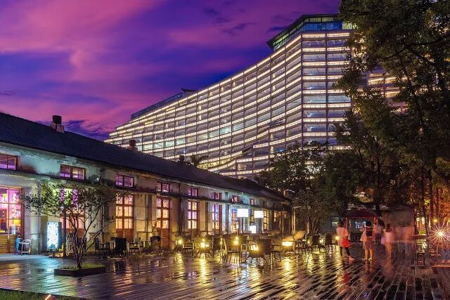 Modern architecture and green spaces at Songshan Cultural and Creative Park