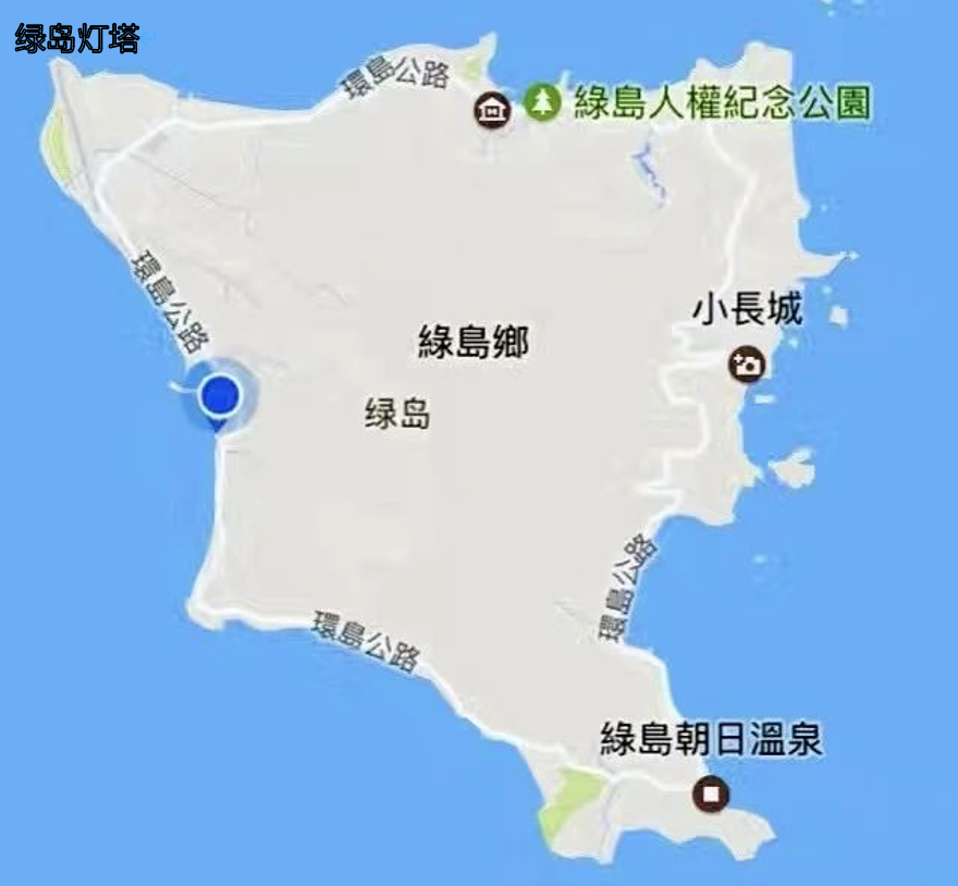 Map of Green Island (Lyudao) with a proposed cycling route marked, showing landmarks.