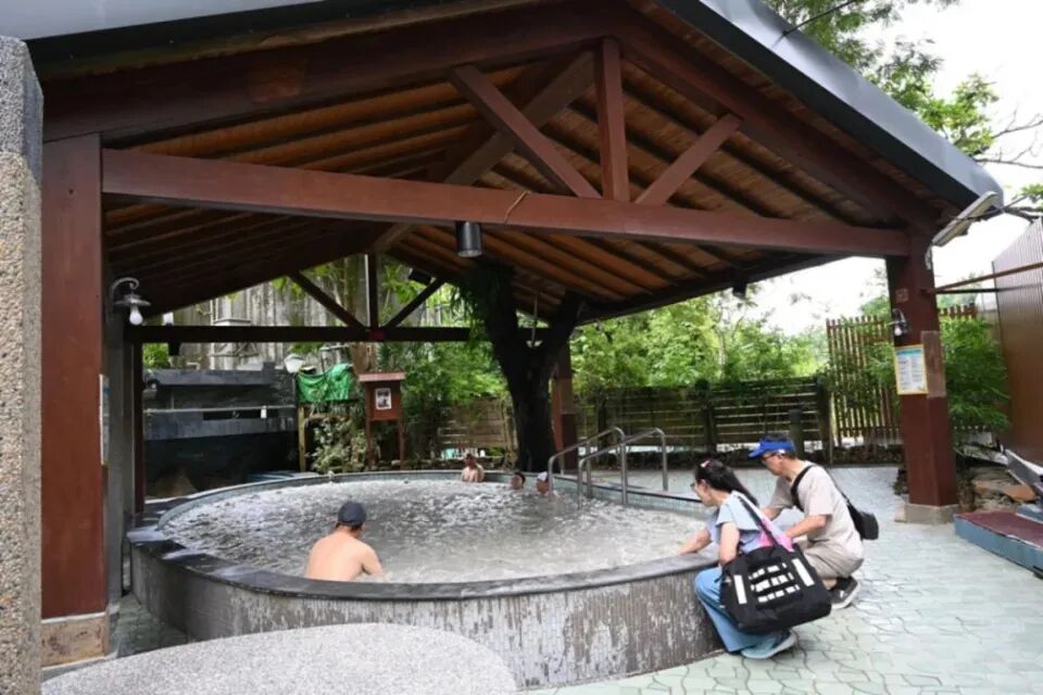 A unique mud hot spring pool in Guanziling, Taiwan, with dark, mineral-rich water.