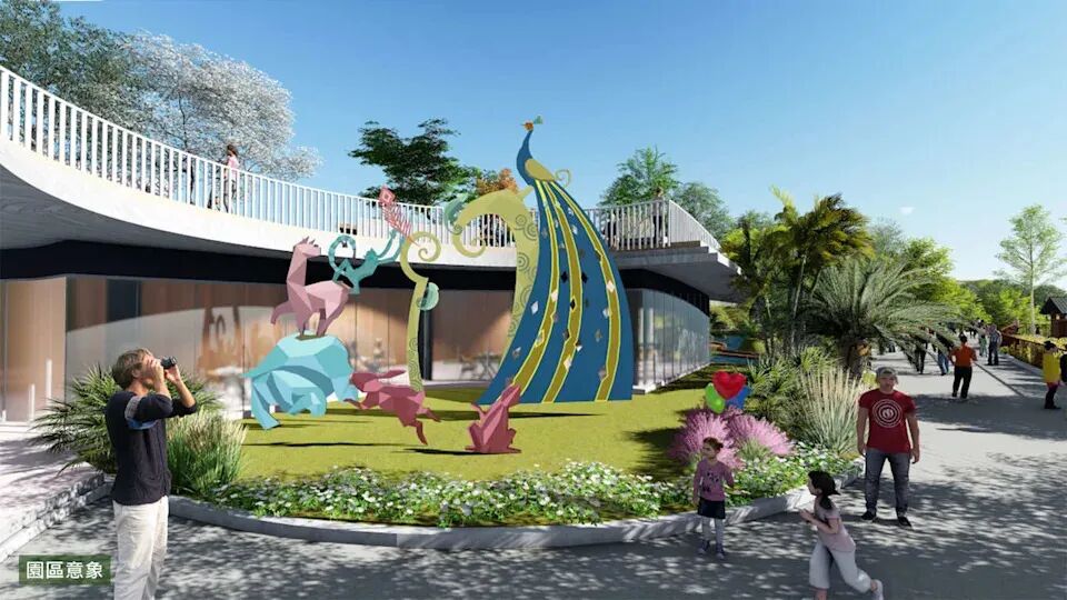 Rendered aerial view of Neimen Tourist Park showing various zones and lush landscape